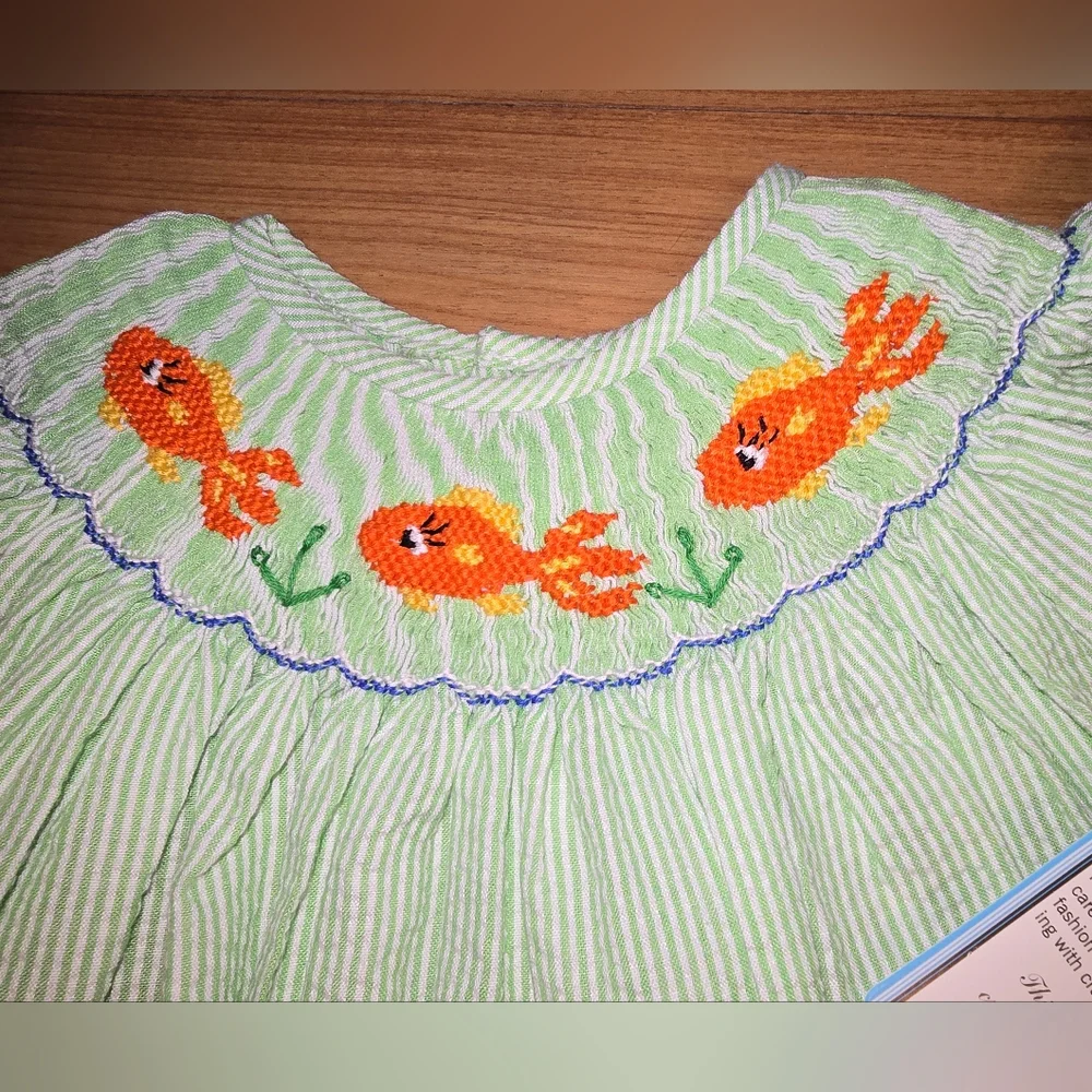 Handmade Green Kids Dress with Embroidered Details 4T